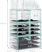 Sorbus Large Makeup Organizer - Clear Stackable Jewelry & Makeup Organizer For Vanity, Bathroom Storage, Dresser - 12 Drawers Cosmetic Beauty Organizers and Storage with Lipstick, Makeup Brush Holder