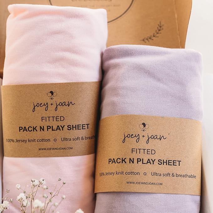 Travel Crib Fitted Sheets for Baby Bjorn, Guava Lotus Travel Crib and 24 x 42 Inch Travel Light Playard Mattress – Snuggly Soft 100% Jersey Cotton – Pale Pink + Lilac – 2 Pack