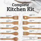 PriorityChef Wooden Spoons for Cooking, 9Pc with Tongs, Non Scratch Bamboo Cooking Utensils, Non-Toxic Wooden Utensil Set, Easy to Clean Kitchen Utensils Set for Everyday Use on All Cookware Types