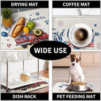 4th of July Drying Mat for Kitchen Counter 18 x 24 Inch US Independence Day Patriotic Truck Dish Drying Mat Polyester American Flag Dish Drainer Mat Super Absorbent Dish Rack Pad for Coffee Bar Sinks