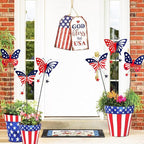 6 Pcs 4th of July Decorations Outdoor,18.2" Red White Blue Metal Butterfly Decorative Garden Stakes for Independence Day,Americana Patriotic Yard Signs Decor for Garden Lawn Porch