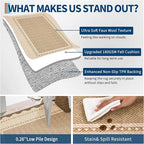 GarveeHome Modern Neutral 9x12 Area Rug Large Washable Rugs for Living Room, Low Pile Non Slip Stain-Resistant Soft Carpet, Contemporary Border Pattern Floor Mats for Home Decor, Linen Color