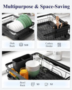 Kitsure Dish Drying Rack for Kitchen Counter, Stainless Steel Sink Organization and Storage Essentials with Cutlery Holder, Home and Appartment Decor, 12.2''W x 15.7''~23''L, Black