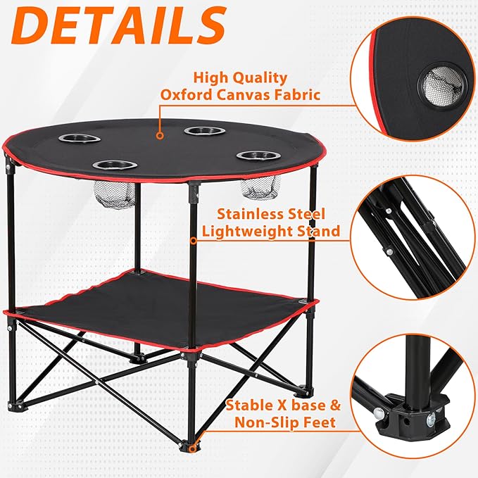 ZENY Portable Folding Picnic Table Outdoor Camping Table with 4 Cup Holders and Carrying Bag Collapsible Portable Tables Folding for BBQ Outdoor Fishing