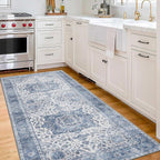 ReaLife Rugs Machine Washable Area Rug Runner - Living Room Bedroom Bathroom Kitchen Entryway Office - Padded Low Pile Stain Resistant Premium - Boho Farmhouse Vintage - Joy - Blue Ivory 2'6" x 8'