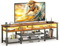 Korfile TV Stand for 65/75/80 inch TV, 71 in Entertainment Center with LED Lights and Power Outlets, TV Console Table with Open Shelves for Living Room and Bedroom, Rustic Brown