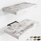 RICHFOCUS 16Inch Floating Shelves for Wall 2 Pack Shelves for Bedroom|Kitchen|Bathroom Wall Mounted Rustic Distressed Wood Floating Shelf with Invisible Brackets for Books|Storage|Decor, Rustic
