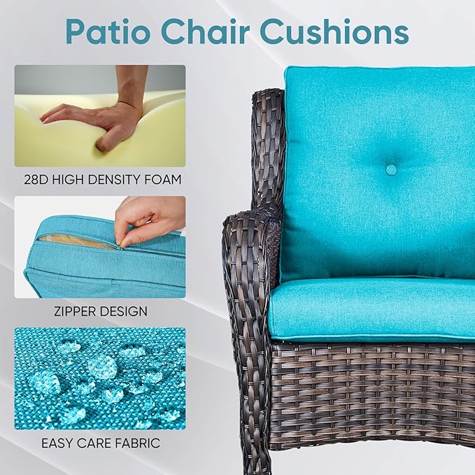 9-Piece Outdoor Patio Cushion Set - Fade & Water Resistant with Removable Olefin Cover, 22x24x4 Inch Memory Foam Cushions for Wicker Sectional Sofa – Teal/Buckle