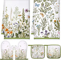 Leinuosen 6 Wild Flower Kitchen Towels Kitchen Decor and Accessories Set Floral Plant Oven Mitts and Pot Holders Sets Farmhouse Absorbent Dish Towels for Cooking Baking Grilling