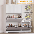 BORNOON Slim Shoe Cabinet with Bench for Entryway, Hidden Storage and Adjustable Shelves, Free Standing Wooden Shoes Organizer for Foyer, Hallway