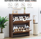 weselon Shoe Cabinet with Flip Drawers, Narrow Shoe Storage Cabinet, 2-Tier Hidden Shoe Organizer with Carved Floral for Entryway, Mid-Century Modern Slim Shoes Storage for Hallway Foyer (1, Walnut)