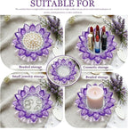 Crystal Flower Jewelry Tray, Transparent Decorative Trinket Dish for Rings, Earrings, Necklaces, Keys for Vanity Dresser Nightstand, Elegant Gift for Women Mother's Day (2, 6.3"(W)- Purple)