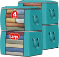 Fab totes 24 Gallons Clothes Storage, Foldable Thick Fabric Blanket Storage Bags, Containers for Organizing Bedroom, Closet, Clothing, Comforter, Organization with Handle (4 Pack,Green)