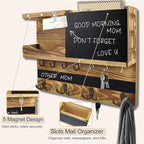 Key Holder for Wall Mount with Shelf and Mail Organizer, Key and Mail Holder with 16 Hooks, Farmhouse Entryway Organizer, Home Decor Rack(Pine Wood, Wood Color)