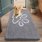 Smiry Dog Door Mat for Muddy Paws, Absorbent Dirt Trapper Non Slip Quick Dry Washable Chenille Mat for Mud Dogs, Entry Rug for Indoor and Outdoor (48x30 Inches, Grey and White)