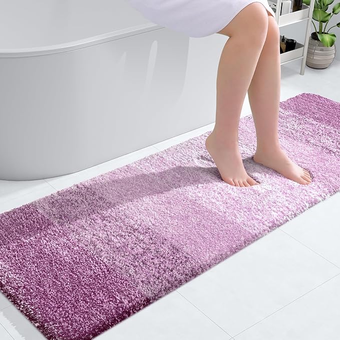 OLANLY Bathroom Runner Rugs 59x20, Extra Soft Absorbent Microfiber Bath Rugs, Rubber Backing, Quick Dry, Washable Bath Mats for Bathroom Floor, Tub and Shower, Home Decor Accessories, Pinkish-Purple