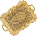 Gold Turkish Coffee Tea Serving Tray Table Home Decor Decorative Handle - Gold Vintage Brass Fancy Rectangle Style Traditional Rustic Bar Outdoor Wedding Arabic Farmhouse Wedding Decor Tray
