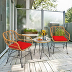 Tangkula 3 Pieces Patio Bistro Set, Rattan Conversation Set