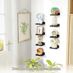 SRIWATANA Small Floating Shelves Wall Mounted, Wood Shelf for Decoration and Storage Set of 4, Mini Display Shelf for Bedroom, Bathroom, Kitchen, Office (Black, 5 inch)