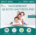 Split King Size Waterproof Mattress Pad - Fitted Mattress Protector with Quilted Pillow Top Mattress Topper - Quality Hypoallergenic Mattress Cover (39x80 x 2pcs) for Split Mattresses