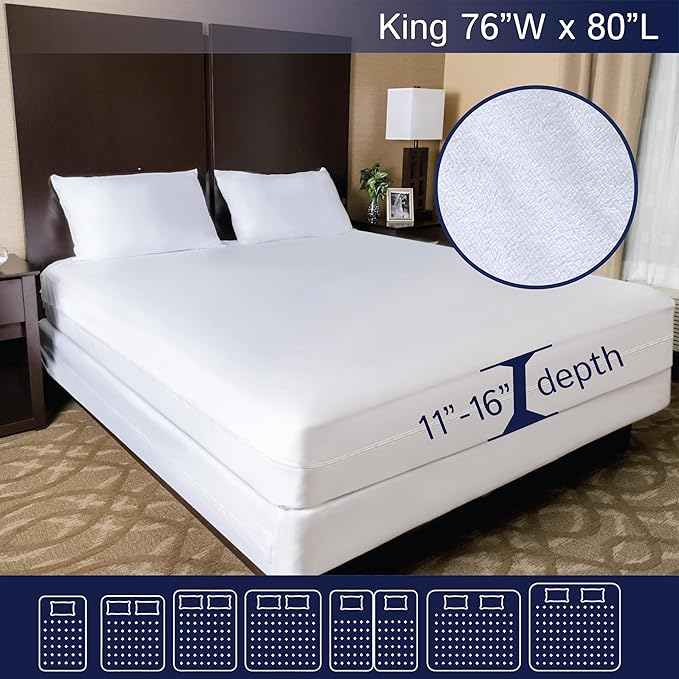 Zippered Waterproof Mattress Encasements - Hypoallergenic Mattress Protector Cover with Soft Cotton Terry Fabric Top - King Size 76' x 80'