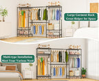 Heavy Duty Garment Rack, Portable Expandable Freestanding 4 Tiers Adjustable Wire Shelves Clothes Rack with 2 Retractable Poles, 70.9-86.6" L x 15.7" W x 76.8" H, Max Load 900LBS, Black