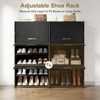 Shoe Storage Cabinet with Door, 42 Pairs Shoe Rack 2 by 7 Tier Space Saving Plastic Shoe Organizer with Cover for Closet, Hallway, Living Room, Bedroom, Garage, Black