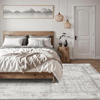 ReaLife Rugs Machine Washable Area Rug - Living Room Bedroom Bathroom Kitchen Entryway Office - Padded Low Pile Stain Resistant Premium - Boho Farmhouse Vintage - Noor - Ivory Grey 5' x 7'