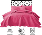 IR Imperial Rooms California King Quilt Bedding Set Size (118"x106") + 2 Pillow Shams (20" x 36"+ 2") - 3 Pcs All Season Reversible Microfiber Coverlet Embossed Quilt Bedspread (Pink)