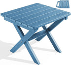 SERWALL Folding Adirondack Side Table, Portable Small Outdoor Table, Weather Resistant Outdoor End Table for Camping and Garden, Navy