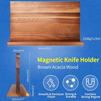 XYJ Extra Large Magnetic Knife Block Acacia Wood Knife Set Holder Stand With Stronge Magnetic Strip Kitchen Knives Storage Rack Organizer Tools No Drilling