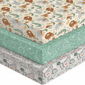 Baby Crib Sheets for Boys Girls, 28x52x8in Fitted Crib Sheet Neutral 3 Pack for Standard Crib and Toddler Mattress, Breathable Soft Microfiber Baby Sheet Green & Apricot Lion