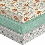 Baby Crib Sheets for Boys Girls, 28x52x8in Fitted Crib Sheet Neutral 3 Pack for Standard Crib and Toddler Mattress, Breathable Soft Microfiber Baby Sheet Green & Apricot Lion