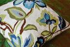 Modern Cream Decorative Floral Pillow Cover Needlepoint White Flower Hand Embroidered Pillowcase Flowery Outdoor Suzani Accent Cushion Boho Chair Modern Chair Pillowsham Wool Size 18x18
