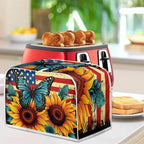 Sunflower Butterfly Print Toaster Cover 2 Slice American Flag Small Kitchen Appliance Cover, Washable Oven Protector Anti-dust Bread Maker Protector