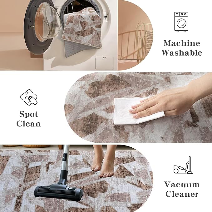Modern Abstract Door Mat Indoor Entrance 2X3 Brown Rug Washable, Non-Slip Small Rugs for Entryway Bathroom Ultra-Thin, Throw Carpet for Kitchen Bedroom Nursery Kids Print Faux Wool