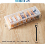 Cable Organizer Storage Box with 8 Cable Ties, Clear Phone Charger Organizer Case Wire Organizers for Cords Electronic Storage Box for Drawer Desk Office Home (1 Pack)