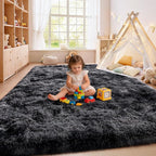 Shaggy Soft Fluffy Rug Non-Slip Indoor Floor Carpet for Living Room Anti-Skid Indoor Carpet Tie-Dyed Black Grey 5x7 Feet