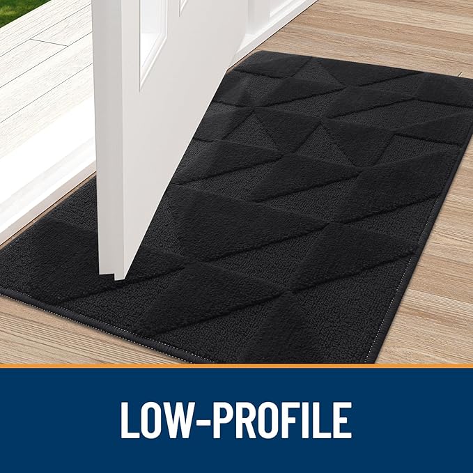 OLANLY Door Mats Indoor, Non-Slip, Absorbent, Dirt Resist, Entrance Washable Mat, Low-Profile Inside Entry Doormat for Entryway (48x32 inches, Black)