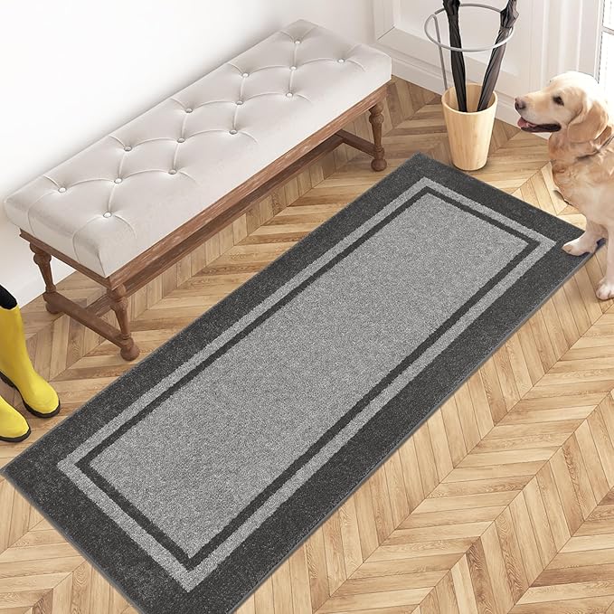 PURRUGS Dirt Trapping Door Mat 24" x 60", Non-Slip/Skid Machine Washable Entryway Rug, Shoes Scraper, Area Rug, Super Absorbent Welcome Mat for Muddy Wet Shoes and Paws, Light Grey & Dark Grey