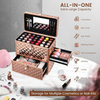 Makeup Train Case Professional Makeup Organizer Case with Drawer Mirror Extra Large Makeup Manicure Accessory with Dividers Travel Cosmetic Case for Cosmetologist Nail Tech Kits Makeup Case Rose Gold