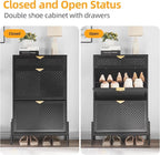 Shoe Cabinet Storage with 2 Flip Drawers, Narrow Hidden Shoes Organizer Cabinet for Entryway, Freestanding Slim Shoe Rack Front Door Entrance(Black)