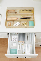 Annova Desk Top Organizer Tray for Office Organization - Metal Mesh - Storage Tray with Dividers for Pens, Desktop Accessories, Bathroom, Kitchen, Makeup and Office Supplies (Large, Gold)