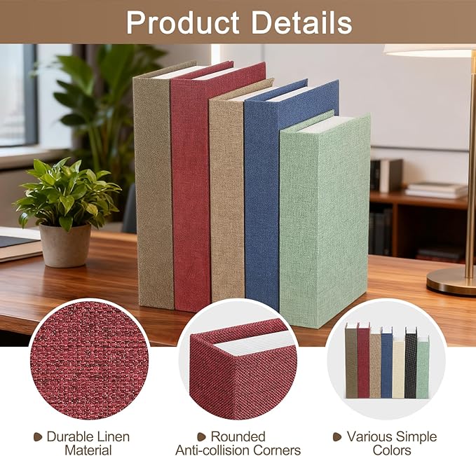 uxcell Decorative Books, 8.7 x 5.9 Linen Fake Books for Decoration Faux Decor Book for Modern Aesthetic Home Office Coffee Table Shelf Desktop Display, Wine Red