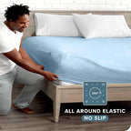 Bare Home Fitted Bottom Sheet Queen Size - Premium 1800 Microfiber - Ultra-Soft Hotel Luxury - Deep Pocket - Durable and Long Lasting - Fitted Sheet (Queen, Light Blue)