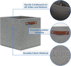 Temary 12x12 Storage Cube Bins 4 Pack Fabric Storage Cubes Storage Bins with Leather Handles, Storage Baskets Foldable Cube Organizers Bins for Home (Grey)