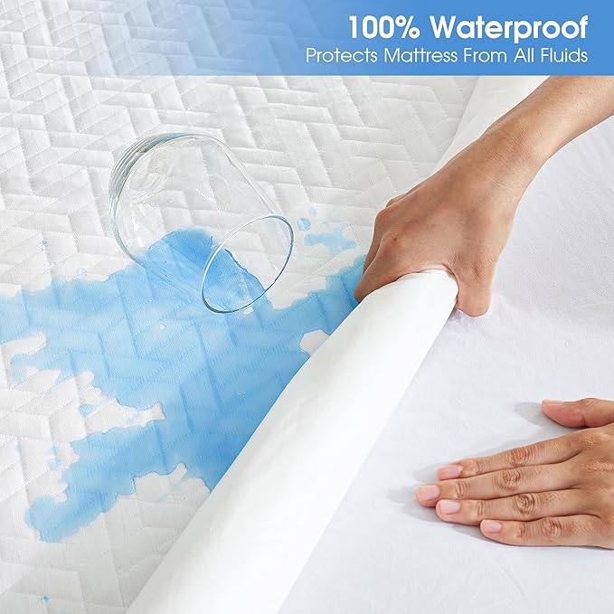 Hanherry 100% Waterproof Mattress Protector Full Size, Mattress Cover 3D Air Fabric Cooling Mattress Pad Cover Smooth Soft Breathable Noiseless, 8''-21'' Deep Pocket