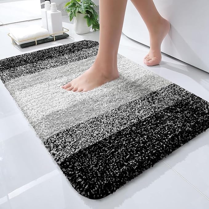 OLANLY Bathroom Rugs Mat 24x16, Extra Soft Absorbent Microfiber Bath Rugs, Rubber Backing, Quick Dry, Machine Washable Bath Mats for Bathroom Floor, Tub and Shower, Home Decor Accessories, Black