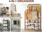HOMIDEC Double Rods Clothes Rack Clothing Rack with 3 Tier Storage Shelves Clothes Rack for Hanging Clothes Multifunctional Heavy Duty Clothes Organizer for Bedroom,Wardrobe Closet,Shop,Brown