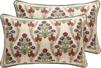 ISAENNE Design Linen Rectangle Throw Pillow Covers 12"x20" Pack of 2, Cottage Farmhouse Cushion Covers with Blue Grey Thorn Vine Pattern Decoration Pillowcases for Bed, Living Room, Outdoor, Car
